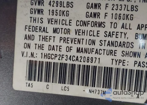 2012 Honda Accord 2.4 Lx from USA, damaged, VIN 1HGCP2F34CA208971